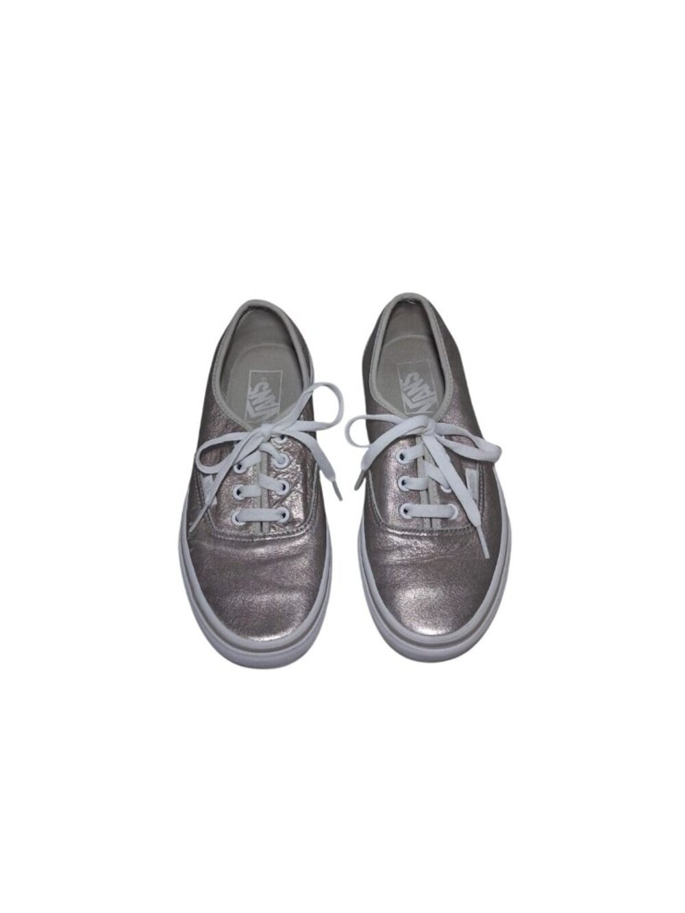 Vans Women's Metallic Silver Lace Up Low Top Sneakers Size 7.5 Classic Casual